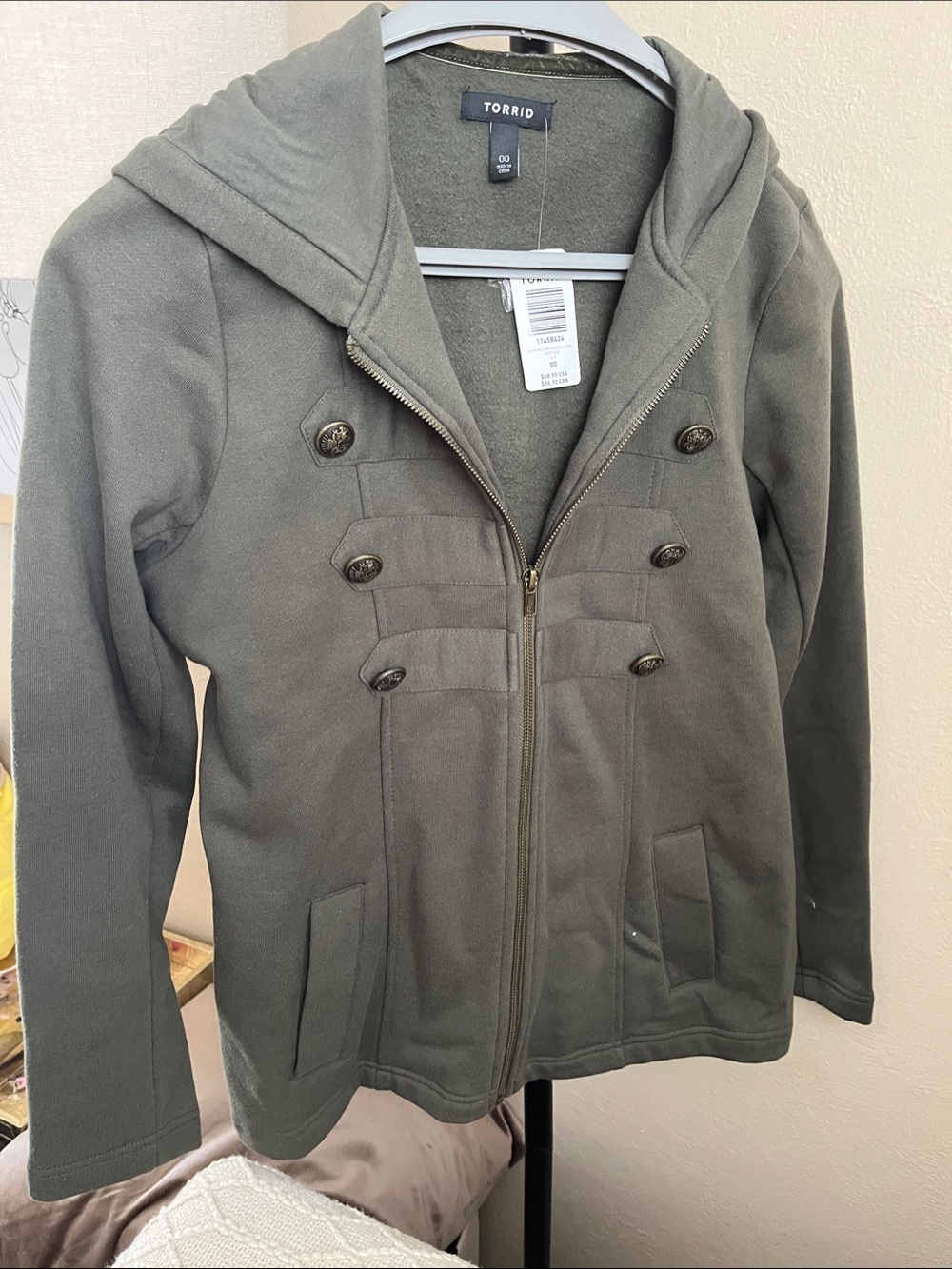 Torrid Olive Green Military Hooded fleece, size 00